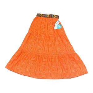 WET Vermillion Riviera Maya Elia tiered Maxi Skirt Bohemian Orange Linen Sz S